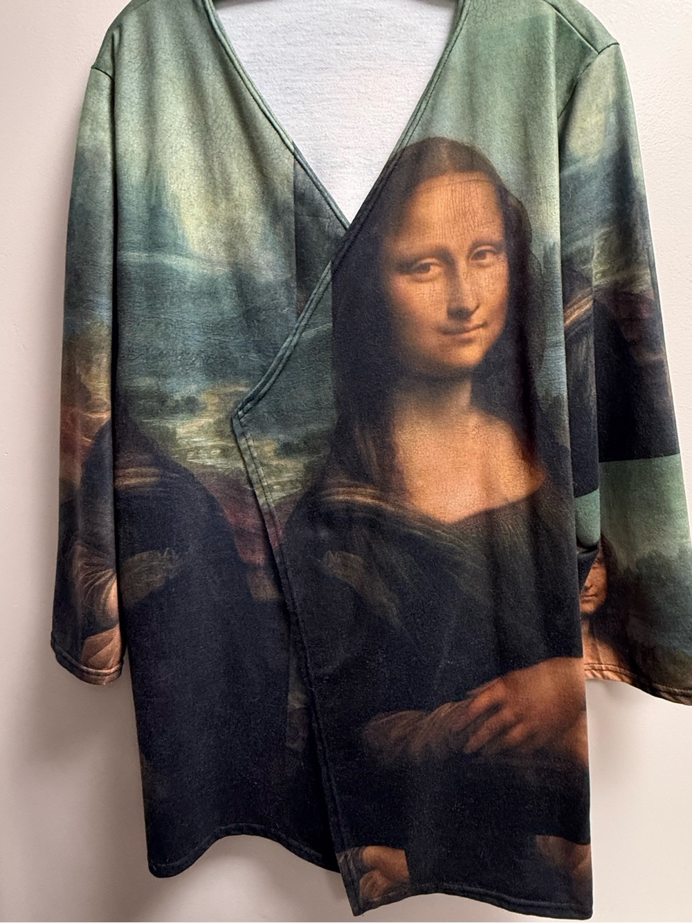 VGUC (Worn Twice) Homemade Statement Mona Lisa Custom Print Open Front Jacket